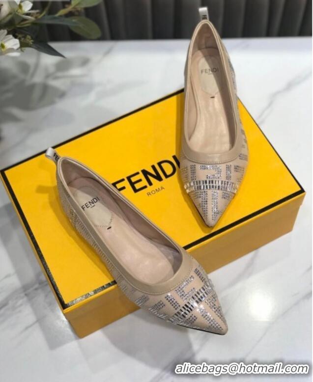 Luxury Cheap Fendi Colibri Crystal Fabric Flat Ballerinas Nude 122157