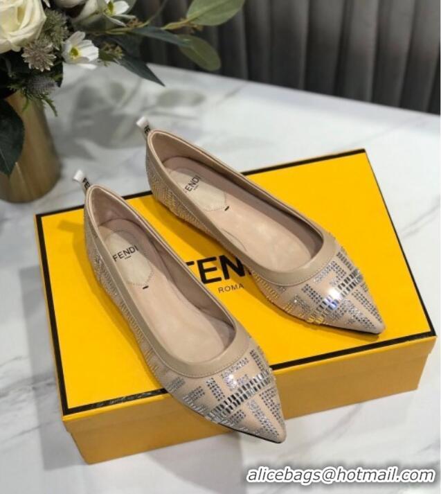 Luxury Cheap Fendi Colibri Crystal Fabric Flat Ballerinas Nude 122157