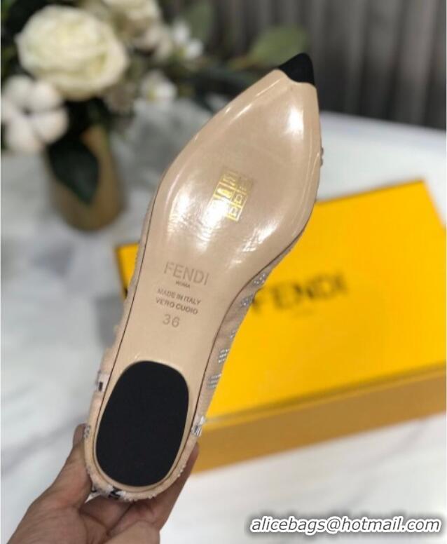 Luxury Cheap Fendi Colibri Crystal Fabric Flat Ballerinas Nude 122157