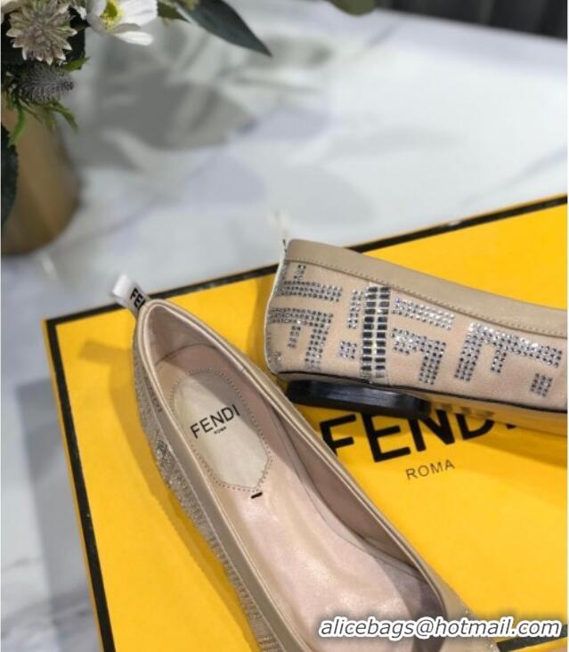 Luxury Cheap Fendi Colibri Crystal Fabric Flat Ballerinas Nude 122157