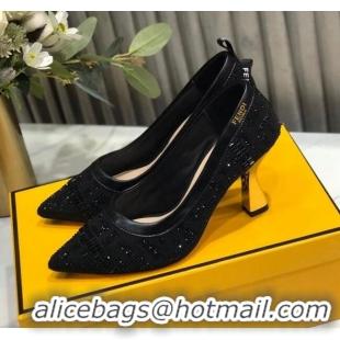 Good Product Fendi Colibri Crystal Fabric Pumps 8.5cm Black 122158