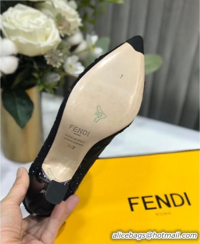 Good Product Fendi Colibri Crystal Fabric Pumps 8.5cm Black 122158