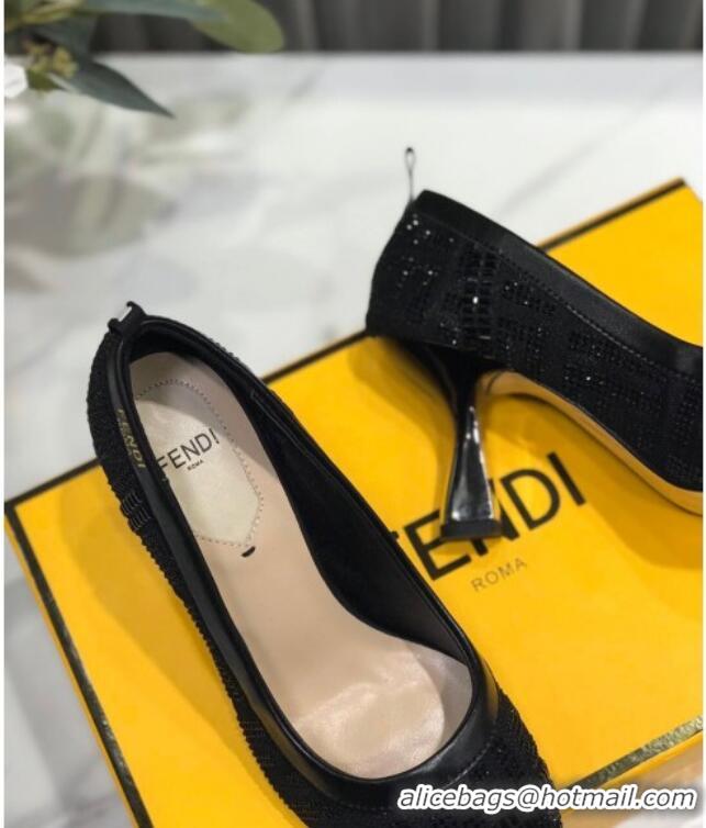 Good Product Fendi Colibri Crystal Fabric Pumps 8.5cm Black 122158