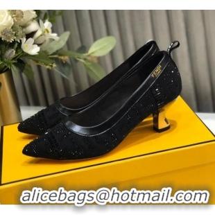 Top Quality Fendi Colibri Crystal Fabric Pumps 5.5cm Black 122159