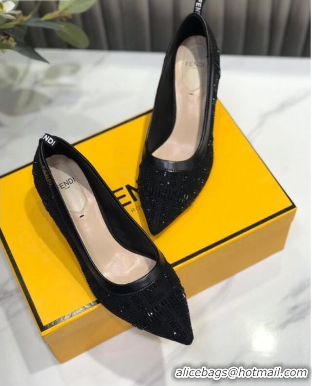 Top Quality Fendi Colibri Crystal Fabric Pumps 5.5cm Black 122159