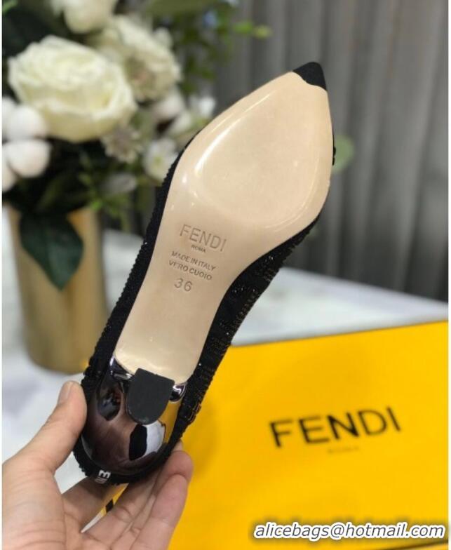 Top Quality Fendi Colibri Crystal Fabric Pumps 5.5cm Black 122159