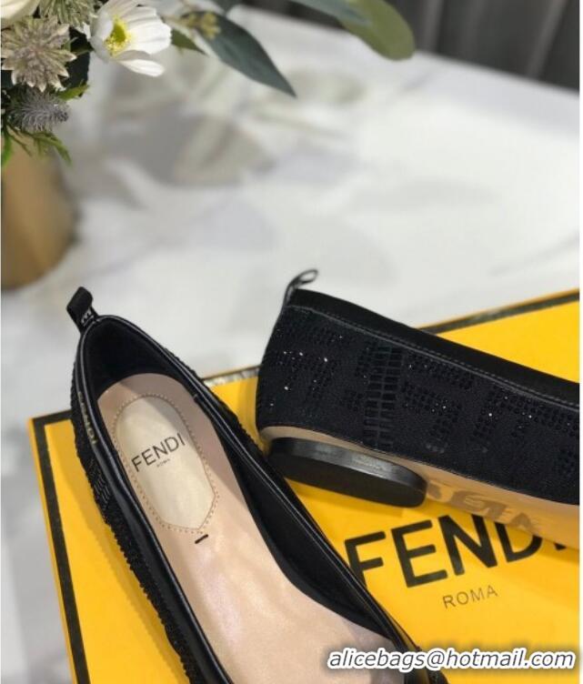 Shop Duplicate Fendi Colibri Crystal Fabric Flat Ballerinas Black 122160