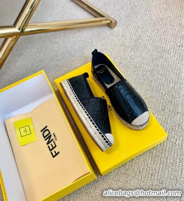 Top Quality Fendi Giant FF Leather Espadrilles Black 122228