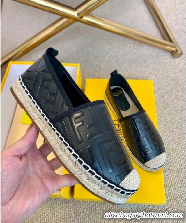 Top Quality Fendi Giant FF Leather Espadrilles Black 122228