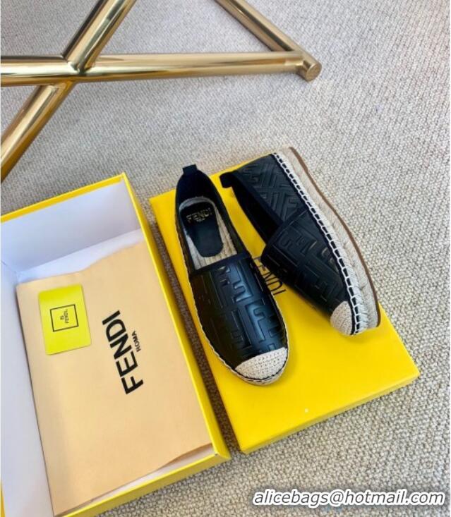 Top Quality Fendi Giant FF Leather Espadrilles Black 122228