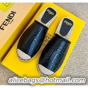 Top Sale Fendi Giant FF Leather Flat Espadrille Mules Black 122229