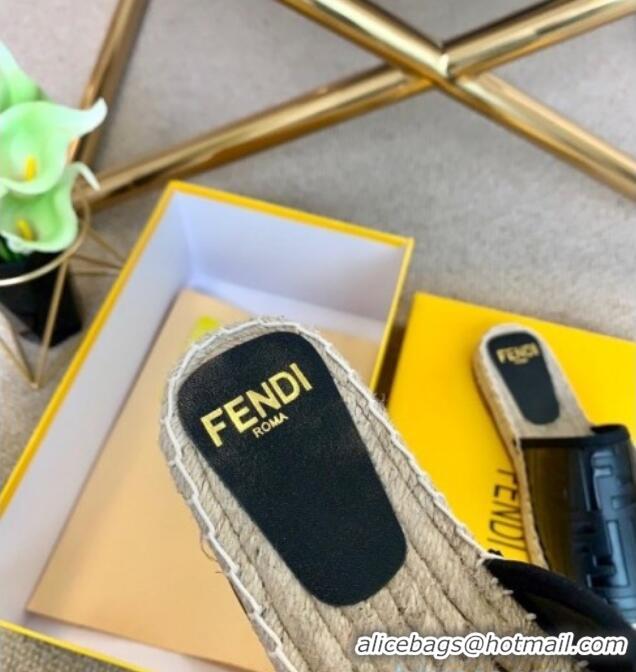 Top Sale Fendi Giant FF Leather Flat Espadrille Mules Black 122229