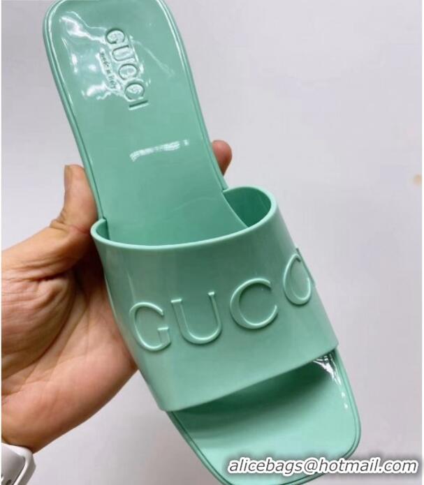 Good Product Gucci TPU Slide Sandal With 5.5cm Heel 101963 Green 2021