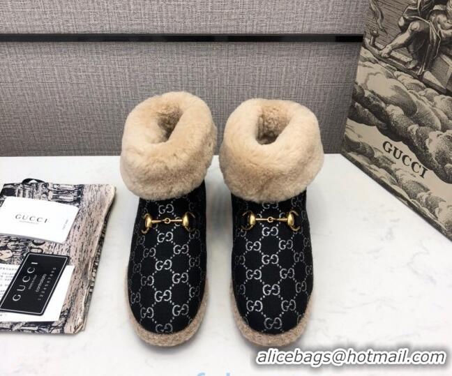 Top Quality Gucci Silver GG Lamé Wool Flat Short Boot 599017 Black