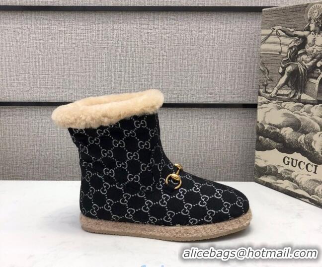 Top Quality Gucci Silver GG Lamé Wool Flat Short Boot 599017 Black