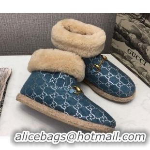 Good Quality Gucci Silver GG Lamé Wool Flat Short Boot 599017 Blue