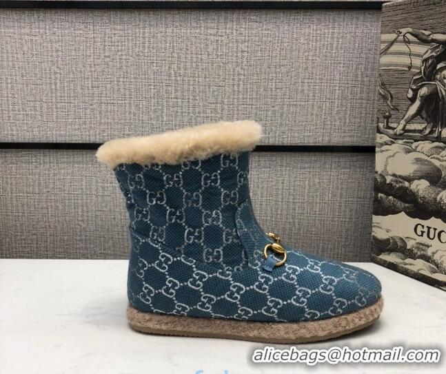 Good Quality Gucci Silver GG Lamé Wool Flat Short Boot 599017 Blue