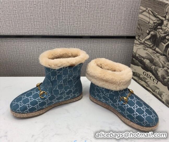 Good Quality Gucci Silver GG Lamé Wool Flat Short Boot 599017 Blue