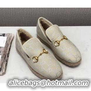 Most Popular Gucci Silver GG Lamé Wool Flat Loafers ‎575850 White