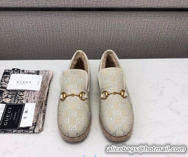 Most Popular Gucci Silver GG Lamé Wool Flat Loafers ‎575850 White