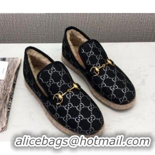 Good Product Gucci Silver GG Lamé Wool Flat Loafers 575850 Black