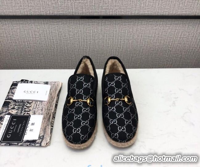 Good Product Gucci Silver GG Lamé Wool Flat Loafers 575850 Black