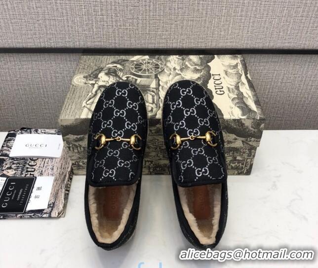 Good Product Gucci Silver GG Lamé Wool Flat Loafers 575850 Black