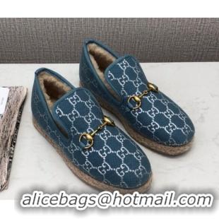 New Style Gucci Silver GG Lamé Wool Flat Loafers 575850 Blue