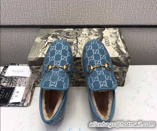 New Style Gucci Silver GG Lamé Wool Flat Loafers 575850 Blue