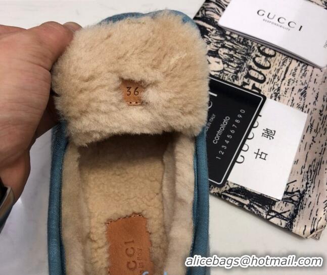 New Style Gucci Silver GG Lamé Wool Flat Loafers 575850 Blue