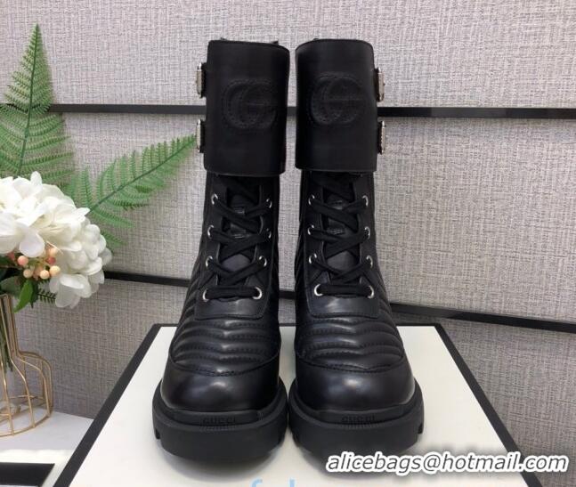 Top Quality Gucci Calfskin Short Boot with Interlocking G 628855 Black