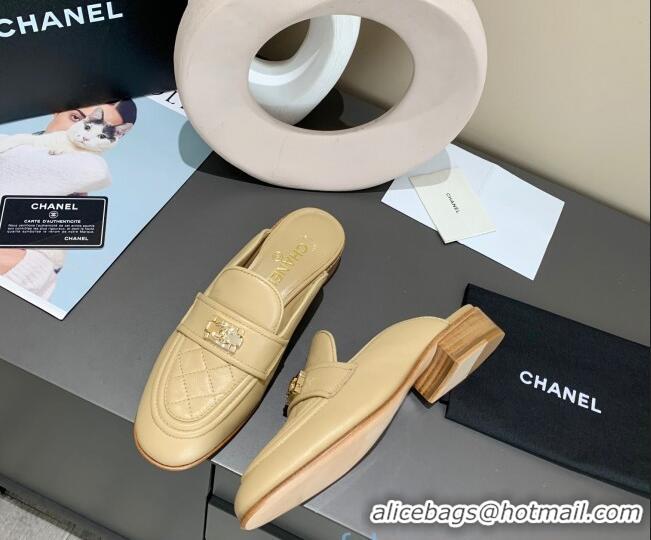 Unique Grade Chanel Boy Calfskin Flat Mules Apricot 102103