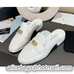 Best Price Chanel Boy Calfskin Flat Mules 102103 White