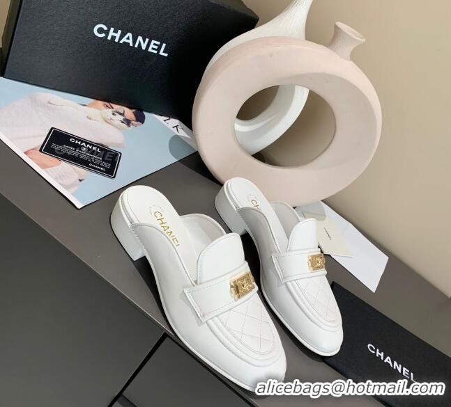 Best Price Chanel Boy Calfskin Flat Mules 102103 White