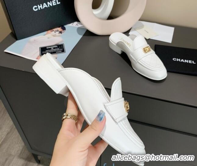 Best Price Chanel Boy Calfskin Flat Mules 102103 White