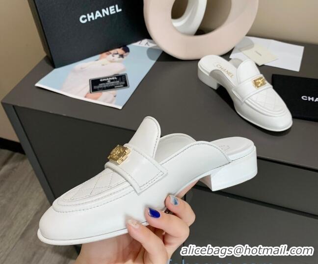 Best Price Chanel Boy Calfskin Flat Mules 102103 White