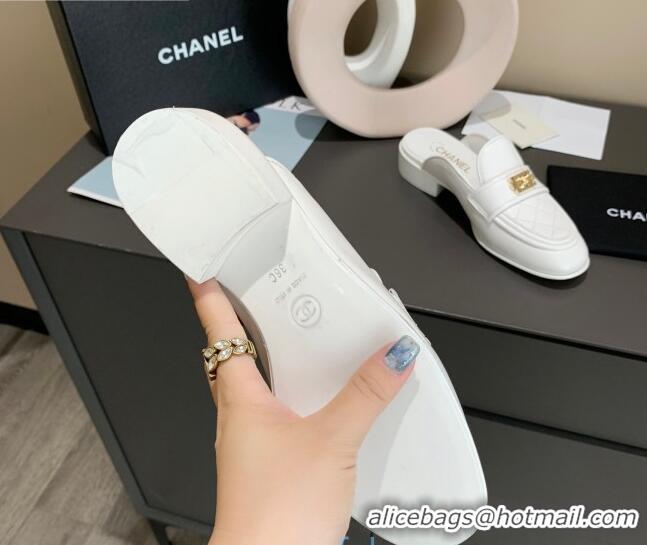 Best Price Chanel Boy Calfskin Flat Mules 102103 White