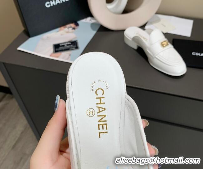 Best Price Chanel Boy Calfskin Flat Mules 102103 White