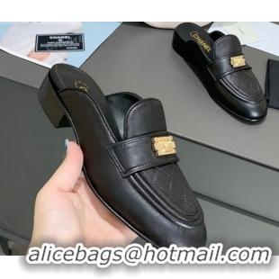 Super Quality Chanel Boy Calfskin Flat Mules 102103 Black