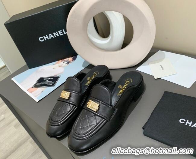 Super Quality Chanel Boy Calfskin Flat Mules 102103 Black