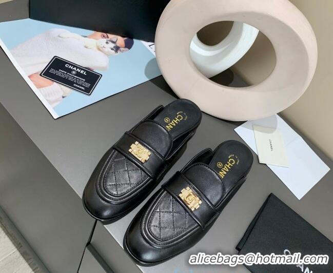 Super Quality Chanel Boy Calfskin Flat Mules 102103 Black