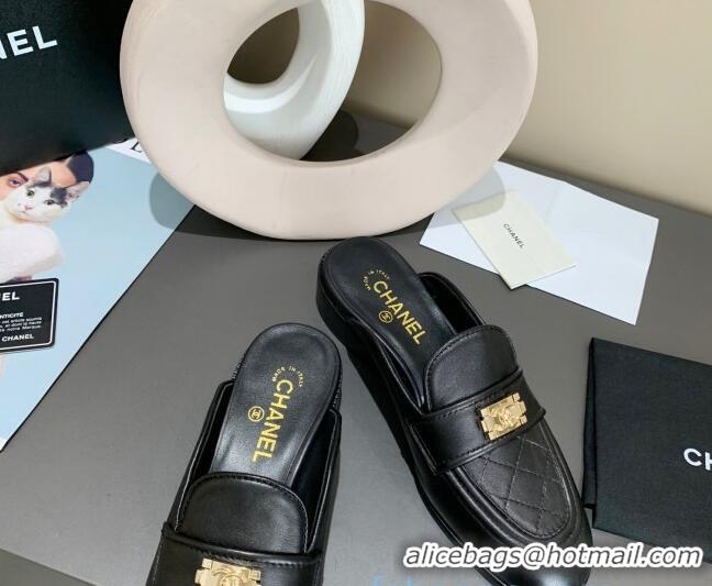 Super Quality Chanel Boy Calfskin Flat Mules 102103 Black