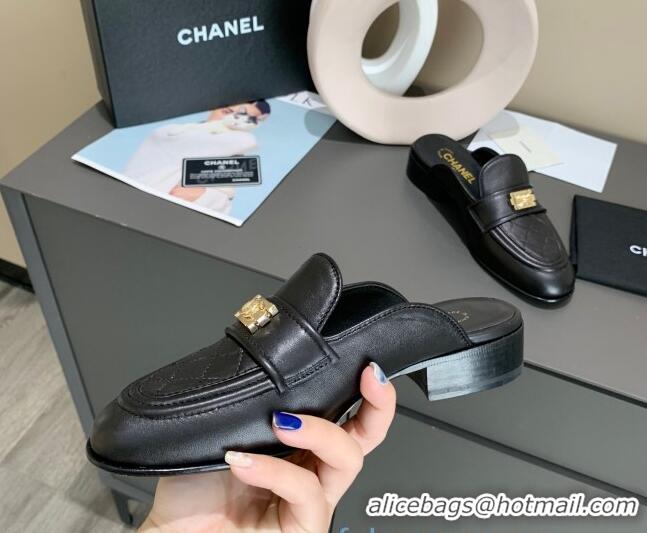 Super Quality Chanel Boy Calfskin Flat Mules 102103 Black