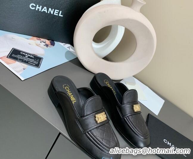 Super Quality Chanel Boy Calfskin Flat Mules 102103 Black