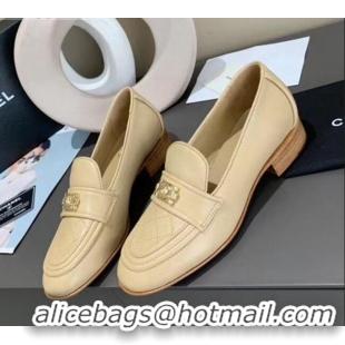 Fashion Chanel Boy Calfskin Flat Loafers 102106 Apricot 