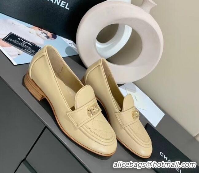 Fashion Chanel Boy Calfskin Flat Loafers 102106 Apricot 