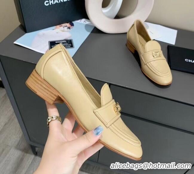 Fashion Chanel Boy Calfskin Flat Loafers 102106 Apricot 