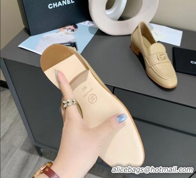 Fashion Chanel Boy Calfskin Flat Loafers 102106 Apricot 