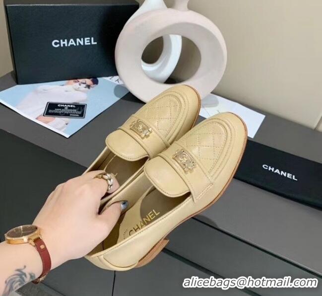 Fashion Chanel Boy Calfskin Flat Loafers 102106 Apricot 