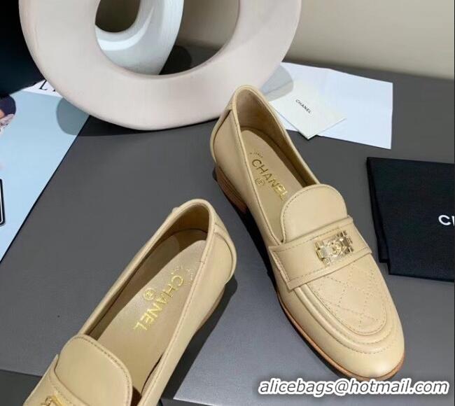 Fashion Chanel Boy Calfskin Flat Loafers 102106 Apricot 